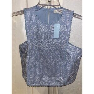 Ann Taylor LOFT NWT blue embroidered sleeveless Floral Blouse Top Sz Petite 4P